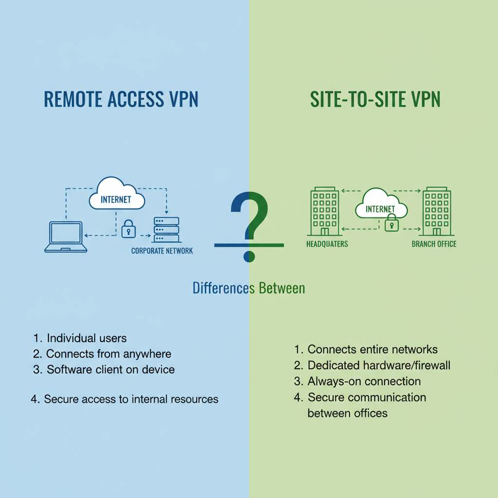 Differences Between Remote Access VPN and Site-to-Site VPN
